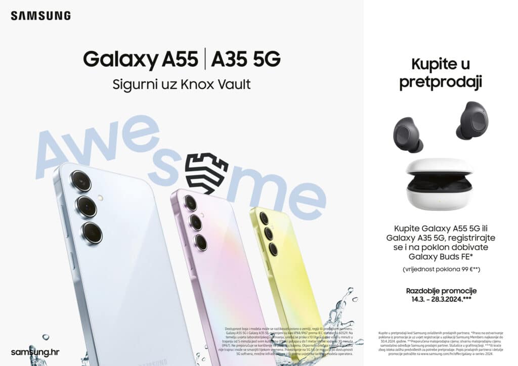 Samsung Galaxy A55 i A35 5G sada dostupni u pretprodaji uz poklon Galaxy Buds FE
