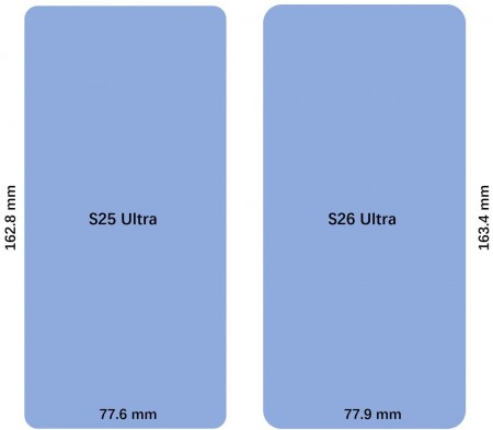Poznate dimenzije Samsung Galaxy S26 Ultra telefona 1 10