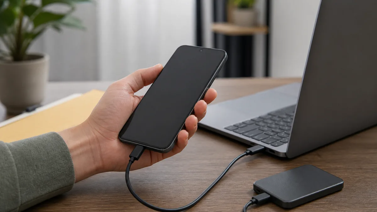 Android mobitel povezan USB kabelom s Windows laptopom
